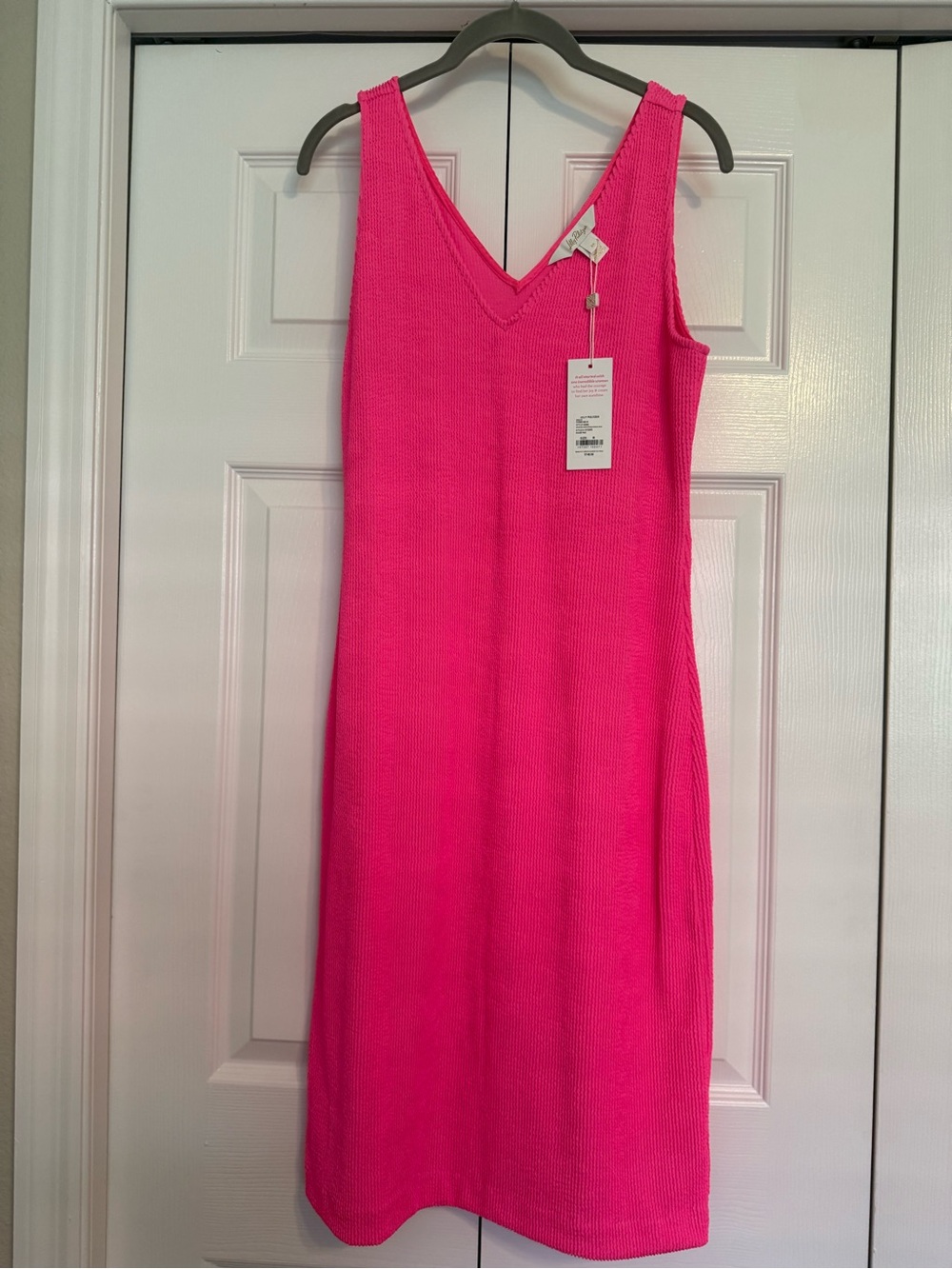 LILLY PULITZER: Stassi Knee Length Textured Scrunch Dress; Roxie Pink, Medium